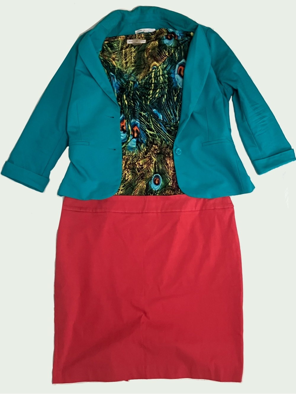 Cleo Teal Lined Stretch Blazer Size 8 | Cotton Blend | Roll Tab Sleeves